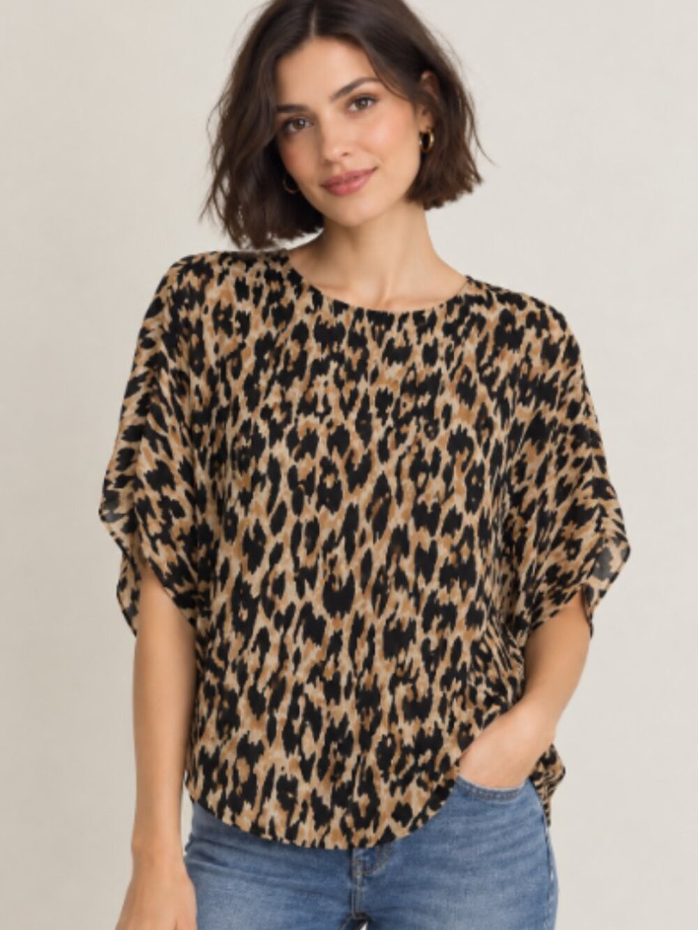 INC International Concepts Leopard Print Blouse – Size M – 100% Polyester